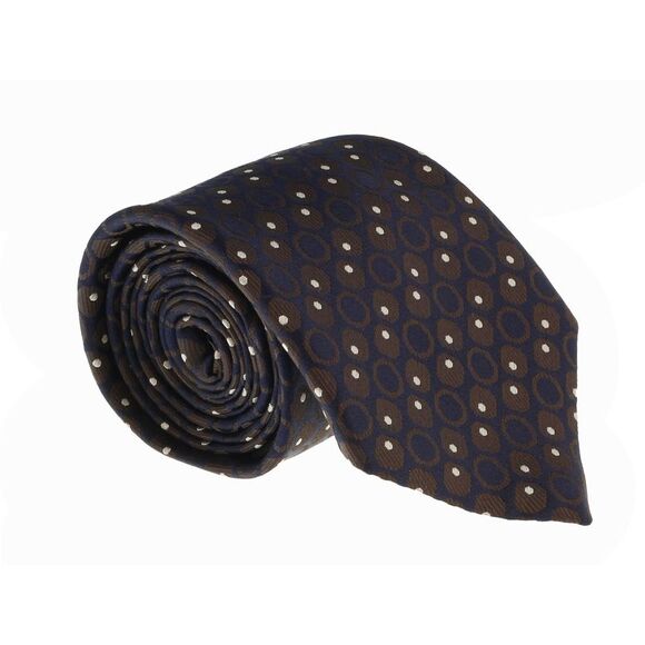 Canali Brown/Navy Blue Pure Silk Geometric Dot Pattern Tie- Blade Width 3in